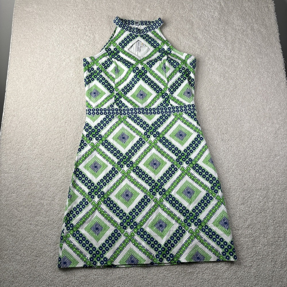 Gretchen Scott Blue Green Sleeveless Halter Keyhole A-Line Dress Size Medium